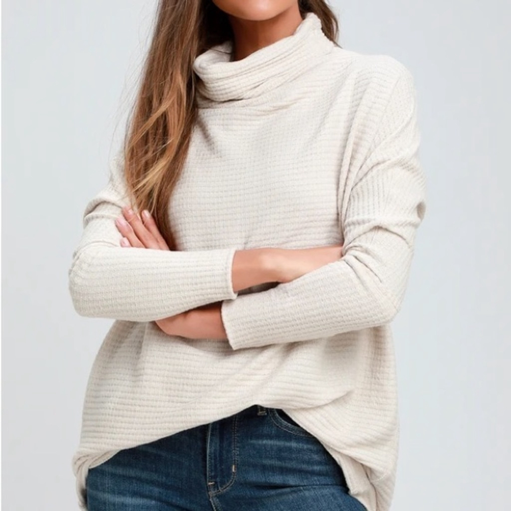 Free People We The Free Cowl Neck Kitty Thermal Waffle Knit Tunic Size XS